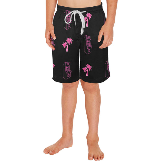 Retro Neon Palm Tree Arcade Shorts for Boys