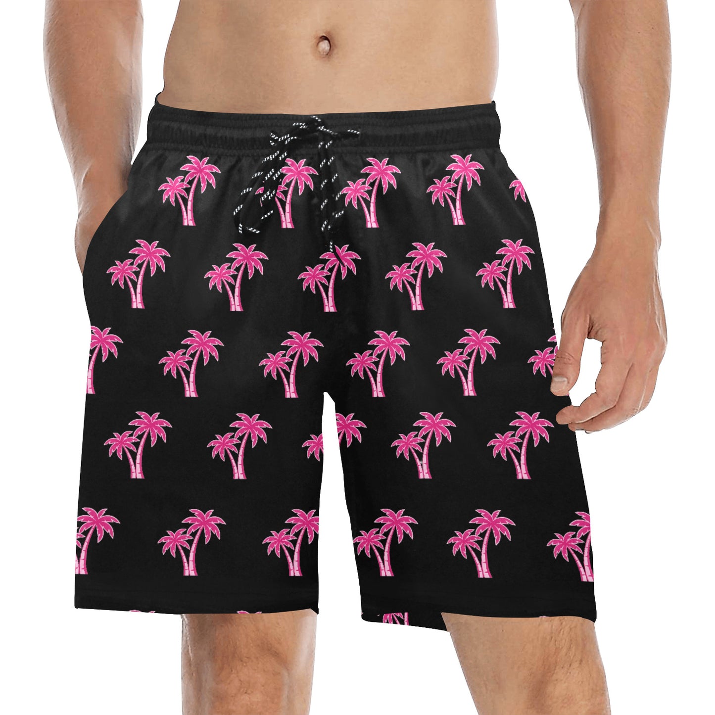 Neon Cotton Candy Pink Palm Tree Beach Shorts for Men