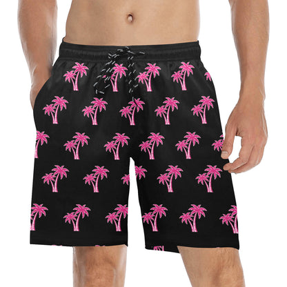 Neon Cotton Candy Pink Palm Tree Beach Shorts for Men