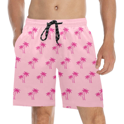 Neon Cotton Candy Pink Palm Tree Beach Shorts for Men