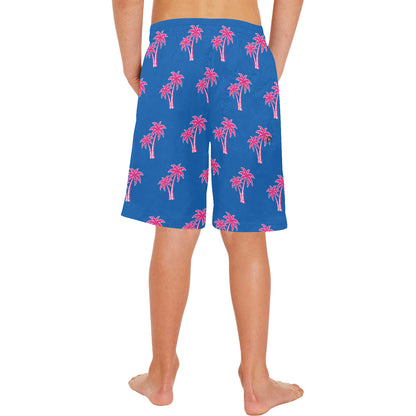 Neon Cotton Candy Pink Palm Tree Beach Shorts for Boys