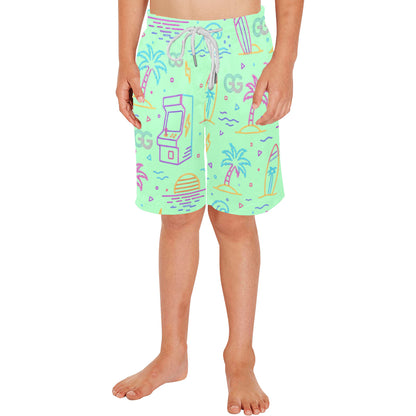 Neon Retro Arcade Gamer Beach Shorts For Boys