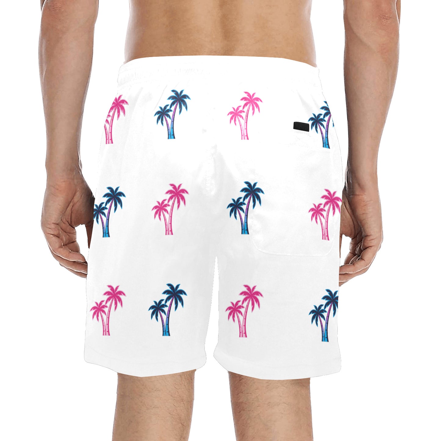 Neon Cotton Candy Pink and Blue Palm Trees Beach Shorts for Men