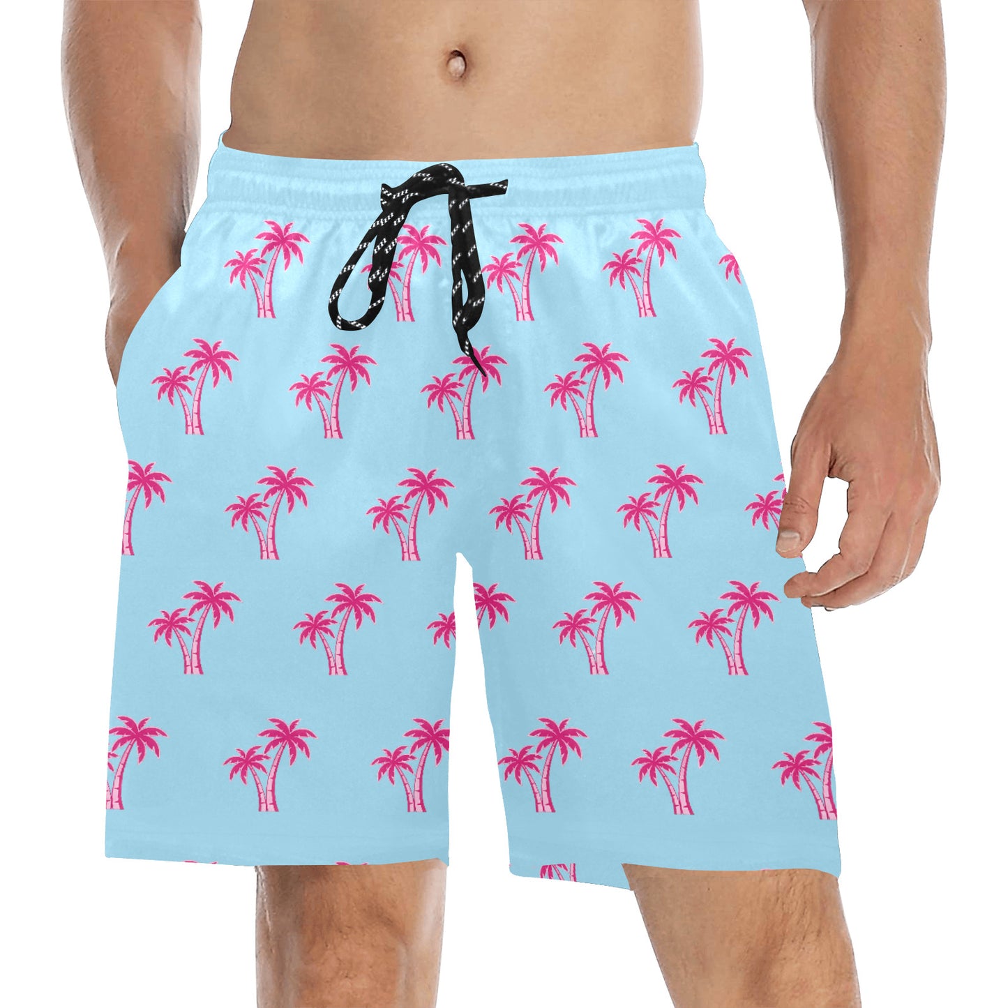 Neon Cotton Candy Pink Palm Tree Beach Shorts for Men