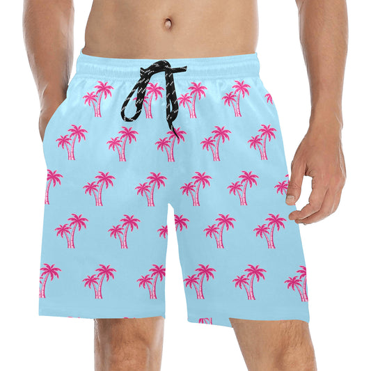 Neon Cotton Candy Pink Palm Tree Beach Shorts for Men