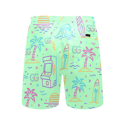 Retro Neon Arcade Gamer Beach Shorts For Men