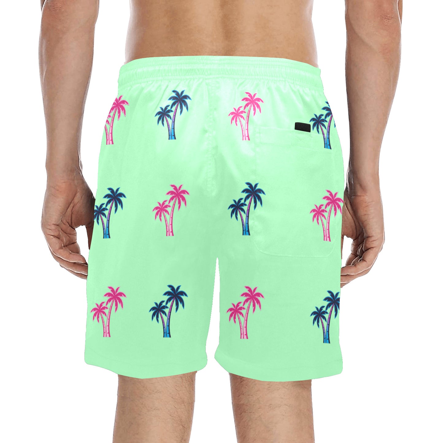 Neon Cotton Candy Pink and Blue Palm Trees Beach Shorts for Men