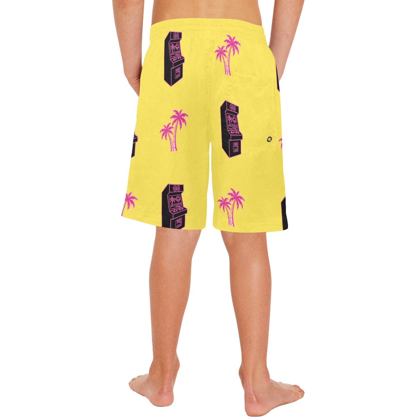 Retro Neon Palm Tree Arcade Shorts for Boys