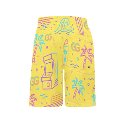 Neon Retro Arcade Gamer Beach Shorts For Boys