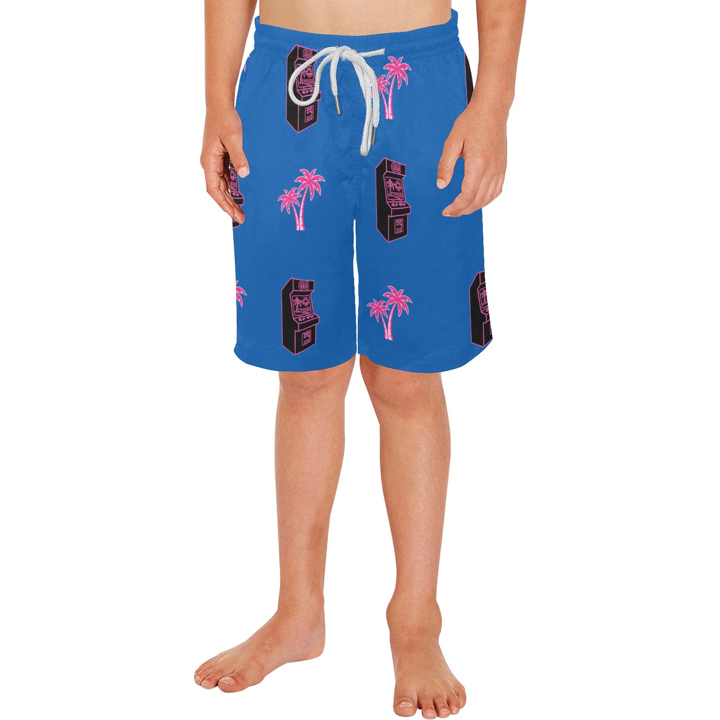 Retro Neon Palm Tree Arcade Shorts for Boys