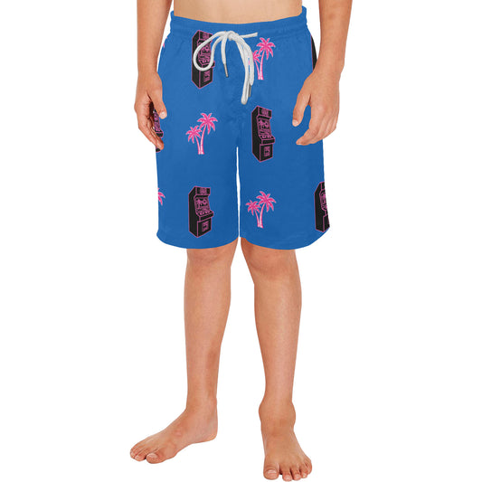 Retro Neon Palm Tree Arcade Shorts for Boys