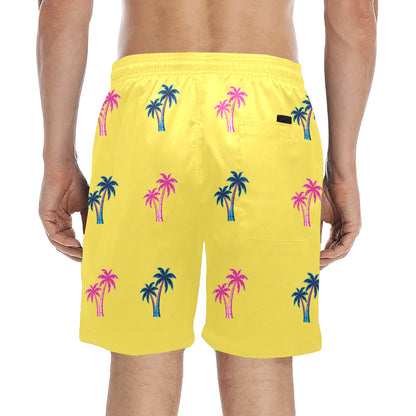 Neon Cotton Candy Pink and Blue Palm Trees Beach Shorts for Men