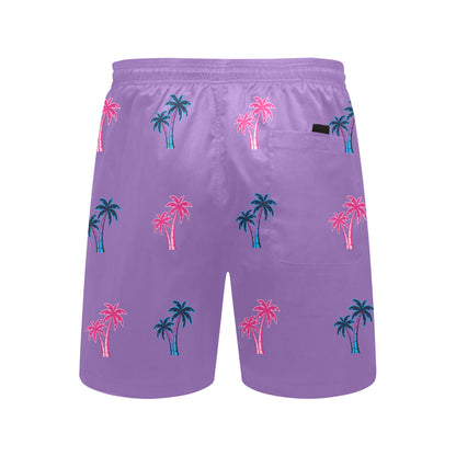Neon Cotton Candy Pink and Blue Palm Trees Beach Shorts for Men