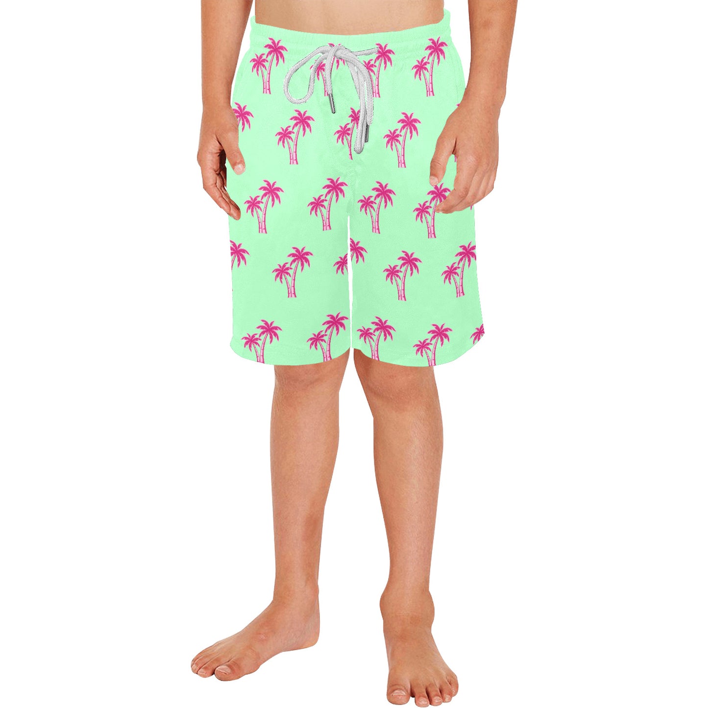 Neon Cotton Candy Pink Palm Tree Beach Shorts for Boys