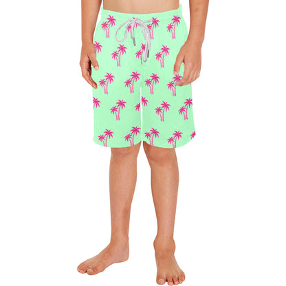 Neon Cotton Candy Pink Palm Tree Beach Shorts for Boys