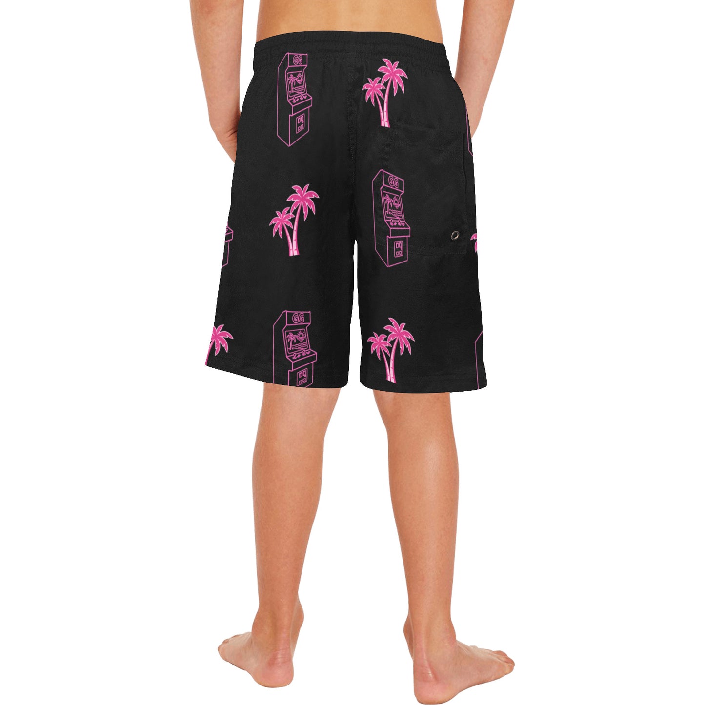 Retro Neon Palm Tree Arcade Shorts for Boys