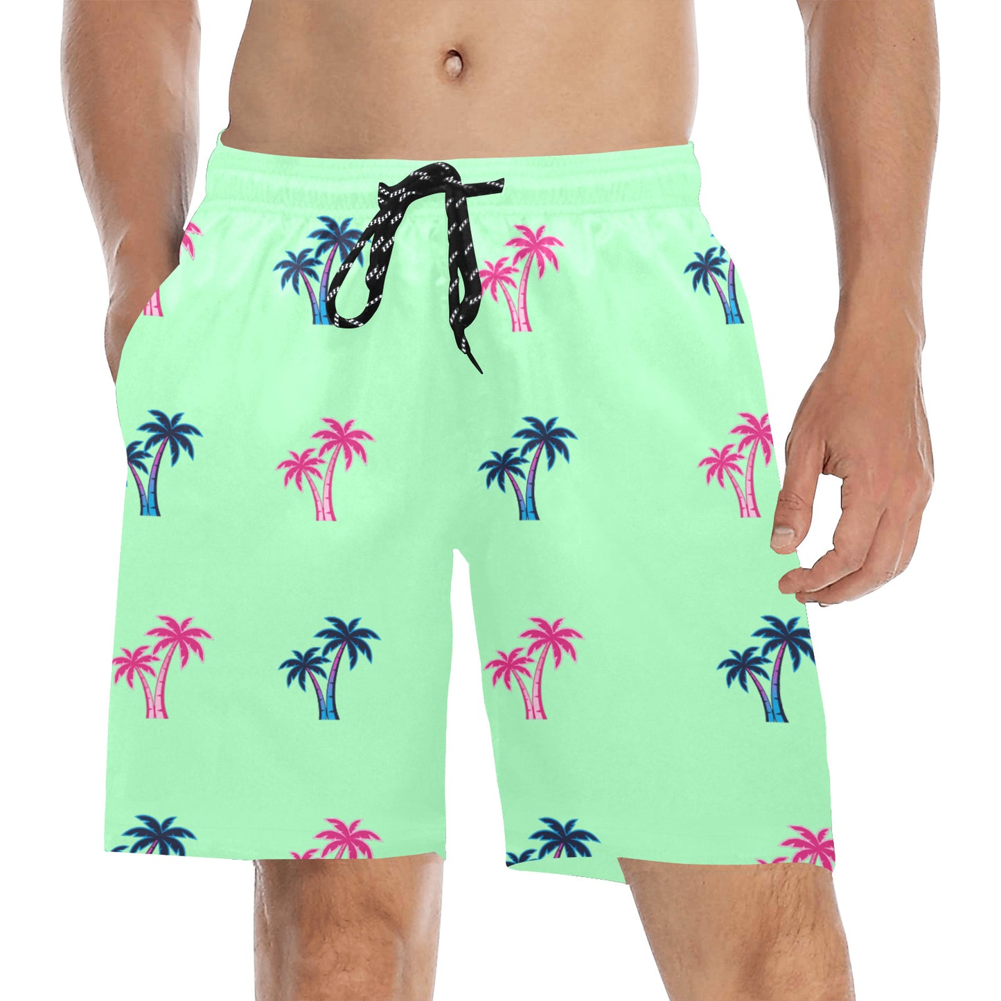 Neon Cotton Candy Pink and Blue Palm Trees Beach Shorts for Men