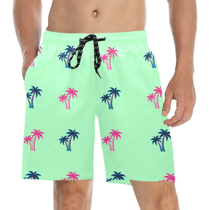Neon Cotton Candy Pink and Blue Palm Trees Beach Shorts for Men