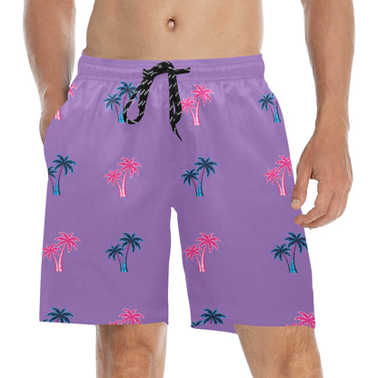 Neon Cotton Candy Pink and Blue Palm Trees Beach Shorts for Men