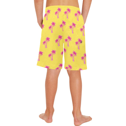Neon Cotton Candy Pink Palm Tree Beach Shorts for Boys