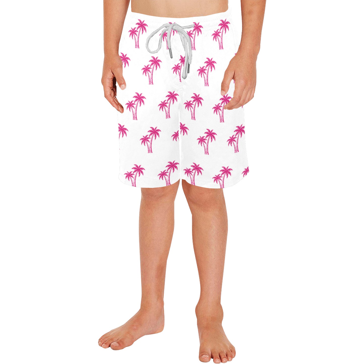 Neon Cotton Candy Pink Palm Tree Beach Shorts for Boys