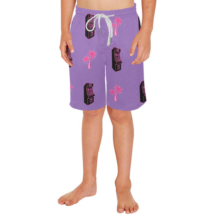 Retro Neon Palm Tree Arcade Shorts for Boys
