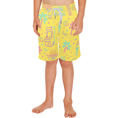 Neon Retro Arcade Gamer Beach Shorts For Boys