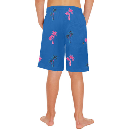 Neon Cotton Candy Pink and Blue Palm Tree Shorts for Boys