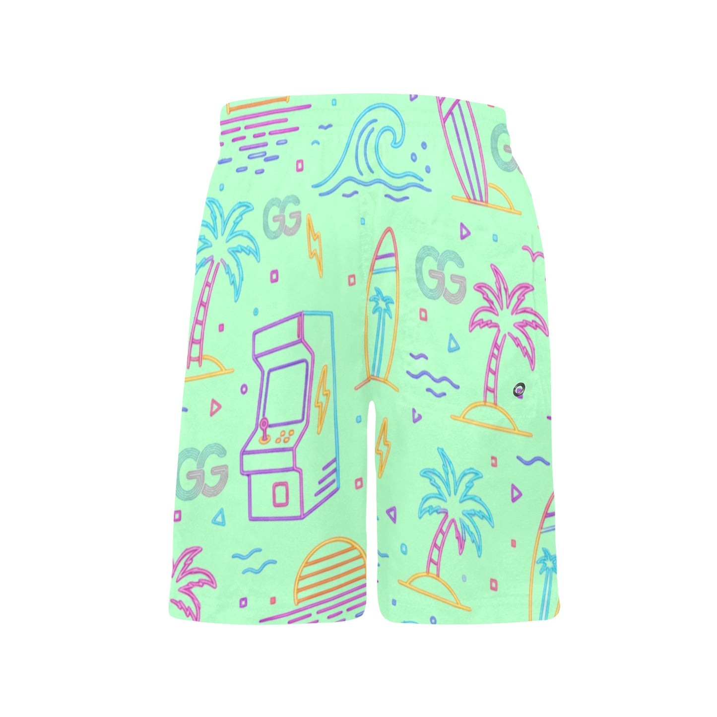 Neon Retro Arcade Gamer Beach Shorts For Boys