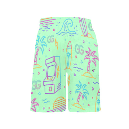 Neon Retro Arcade Gamer Beach Shorts For Boys