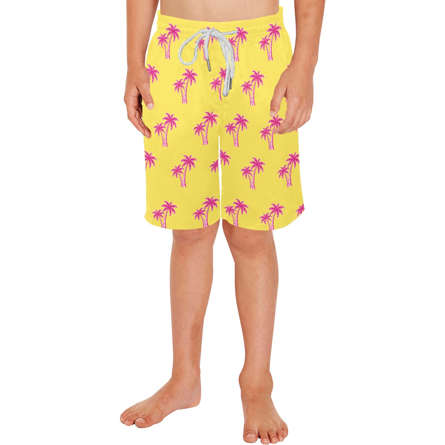 Neon Cotton Candy Pink Palm Tree Beach Shorts for Boys