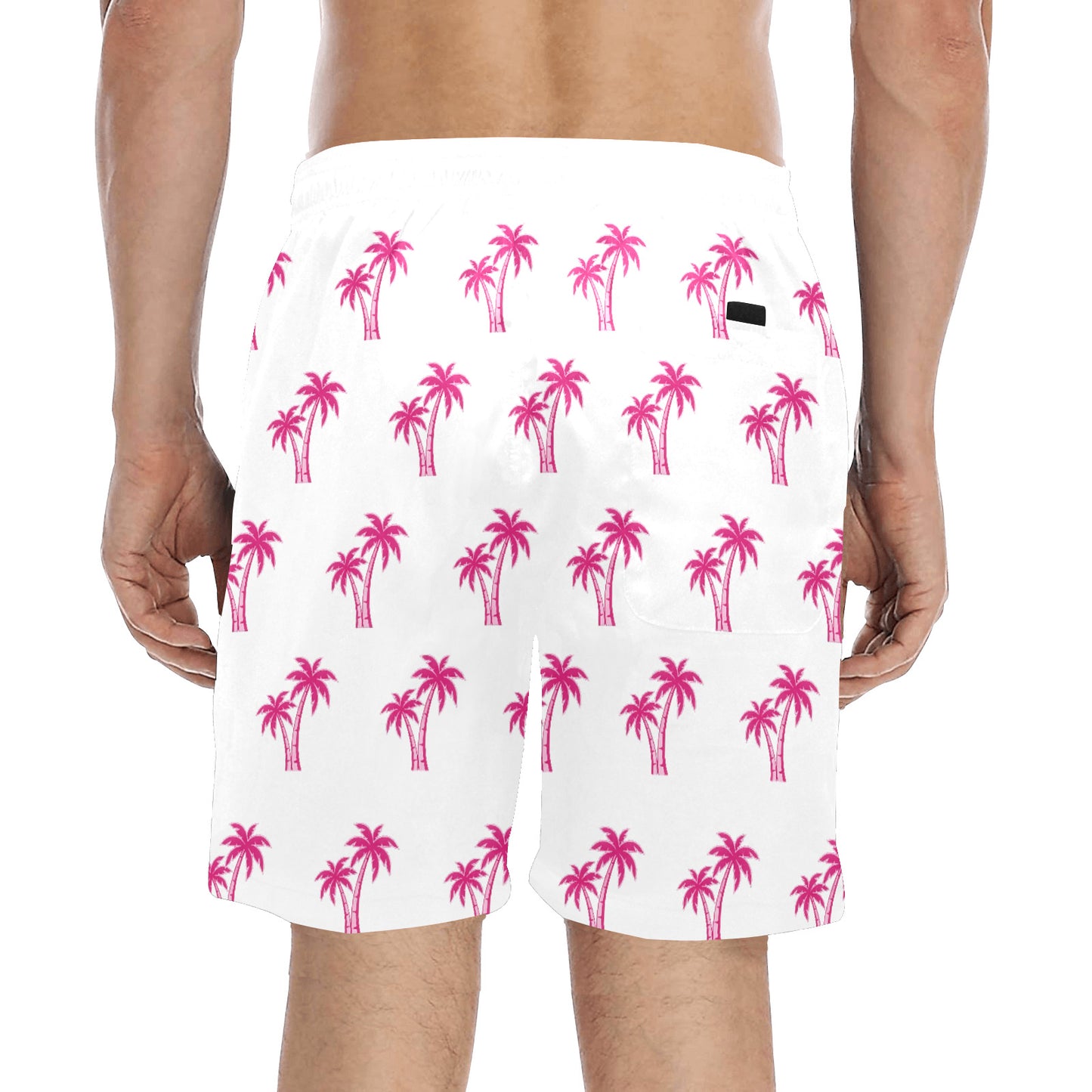 Neon Cotton Candy Pink Palm Tree Beach Shorts for Men