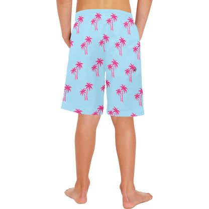 Neon Cotton Candy Pink Palm Tree Beach Shorts for Boys