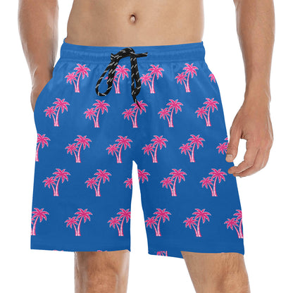 Neon Cotton Candy Pink Palm Tree Beach Shorts for Men