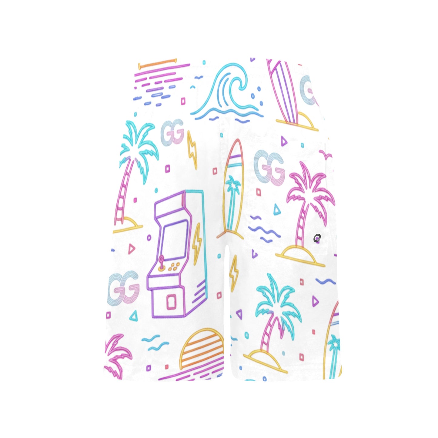 Neon Retro Arcade Gamer Beach Shorts For Boys
