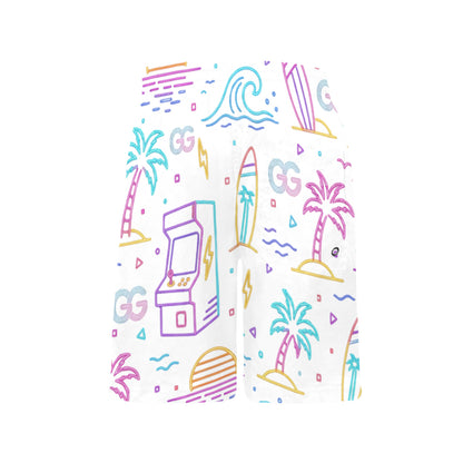 Neon Retro Arcade Gamer Beach Shorts For Boys