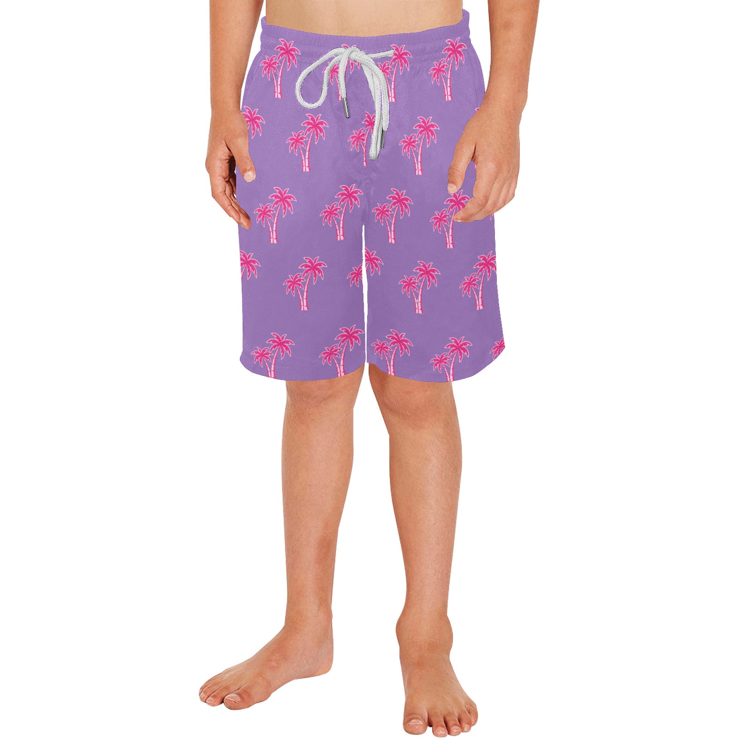 Neon Cotton Candy Pink Palm Tree Beach Shorts for Boys