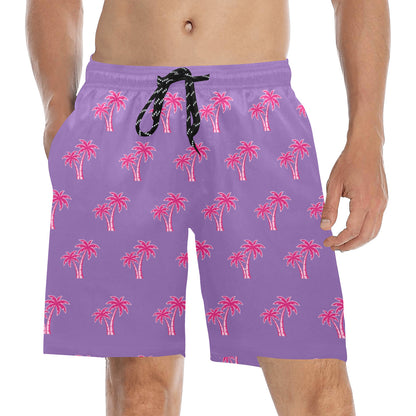Neon Cotton Candy Pink Palm Tree Beach Shorts for Men