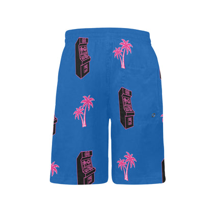 Retro Neon Palm Tree Arcade Shorts for Boys