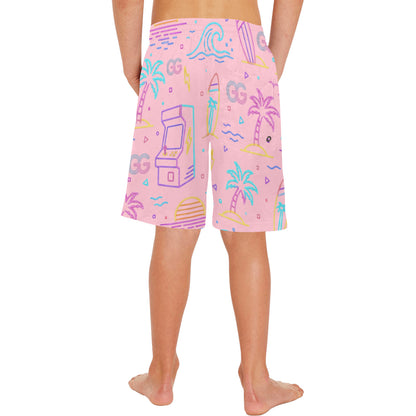 Neon Retro Arcade Gamer Beach Shorts For Boys