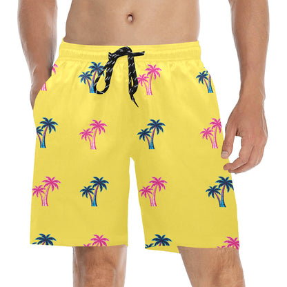 Neon Cotton Candy Pink and Blue Palm Trees Beach Shorts for Men