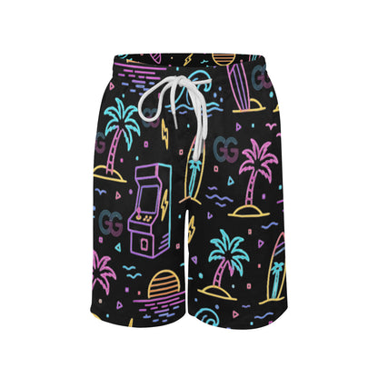 Neon Retro Arcade Gamer Beach Shorts For Boys