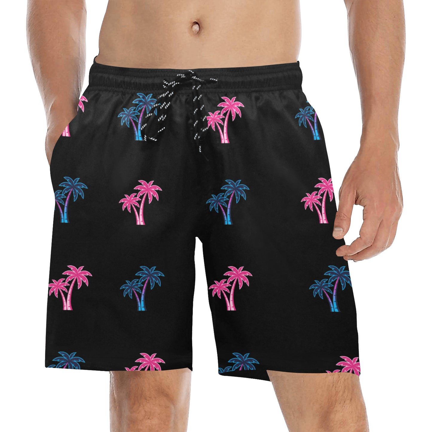 Neon Cotton Candy Pink and Blue Palm Trees Beach Shorts for Men