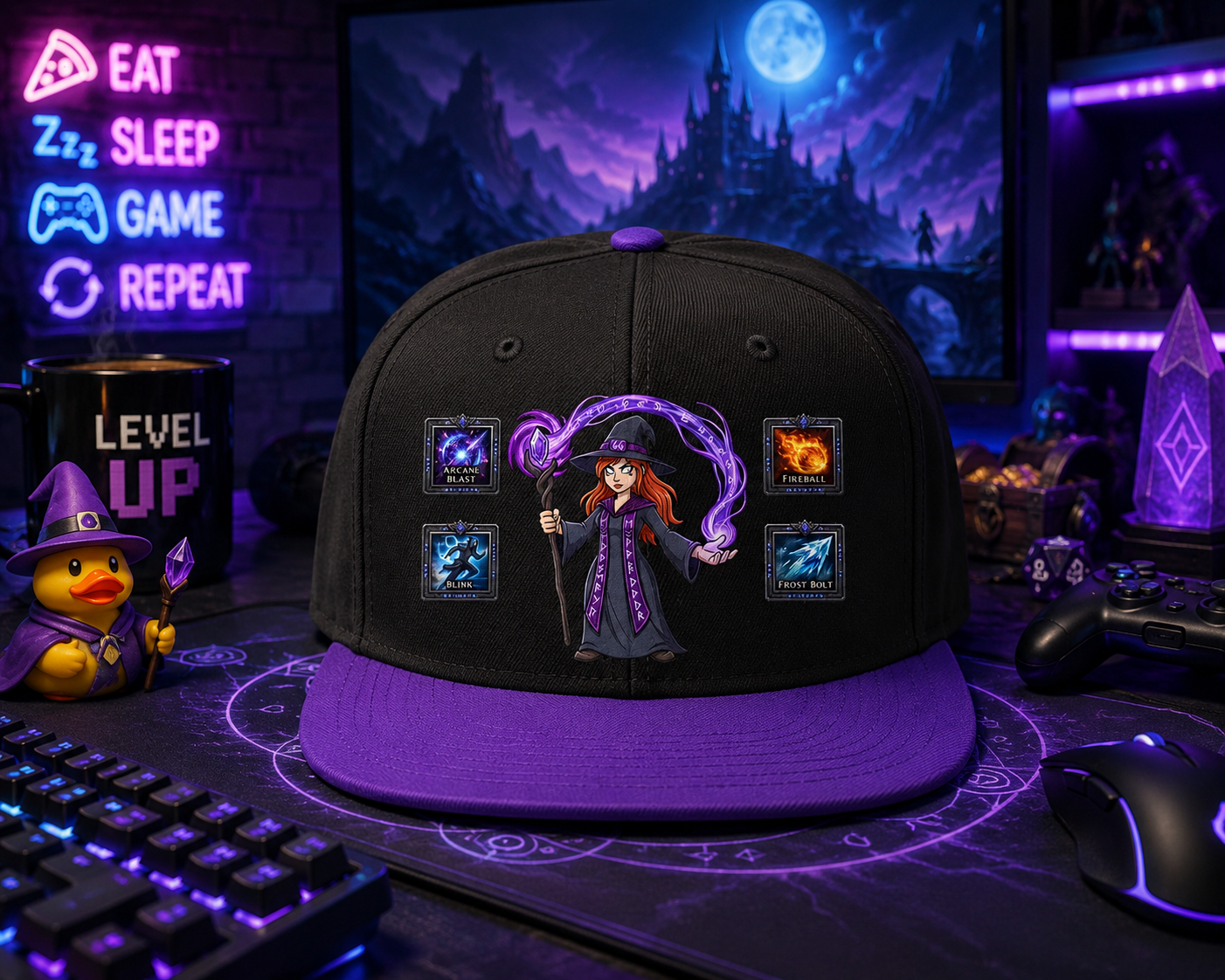 MMORPG Mage Ability Flat Bill Snapback Hat