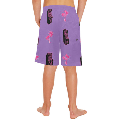 Retro Neon Palm Tree Arcade Shorts for Boys