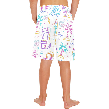 Neon Retro Arcade Gamer Beach Shorts For Boys