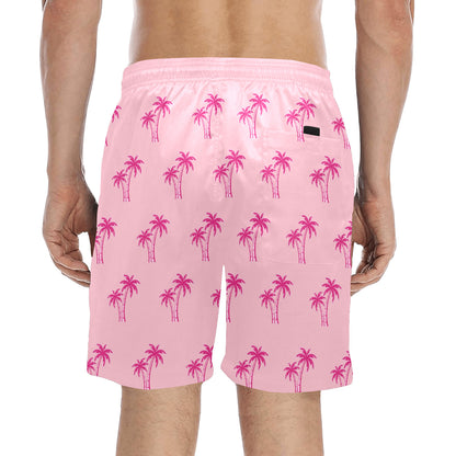 Neon Cotton Candy Pink Palm Tree Beach Shorts for Men