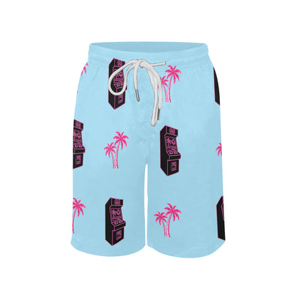 Retro Neon Palm Tree Arcade Shorts for Boys