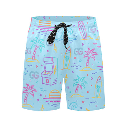 Retro Neon Arcade Gamer Beach Shorts For Men