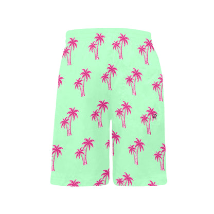 Neon Cotton Candy Pink Palm Tree Beach Shorts for Boys